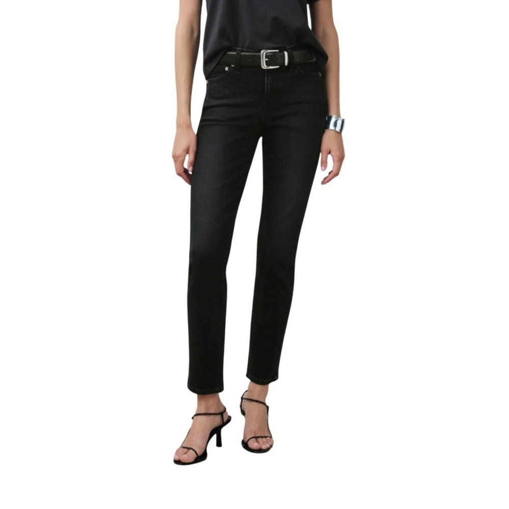 AYR Jeans Women 32 The Stir Straight Leg Black Made In USA Stretch Mide Rise